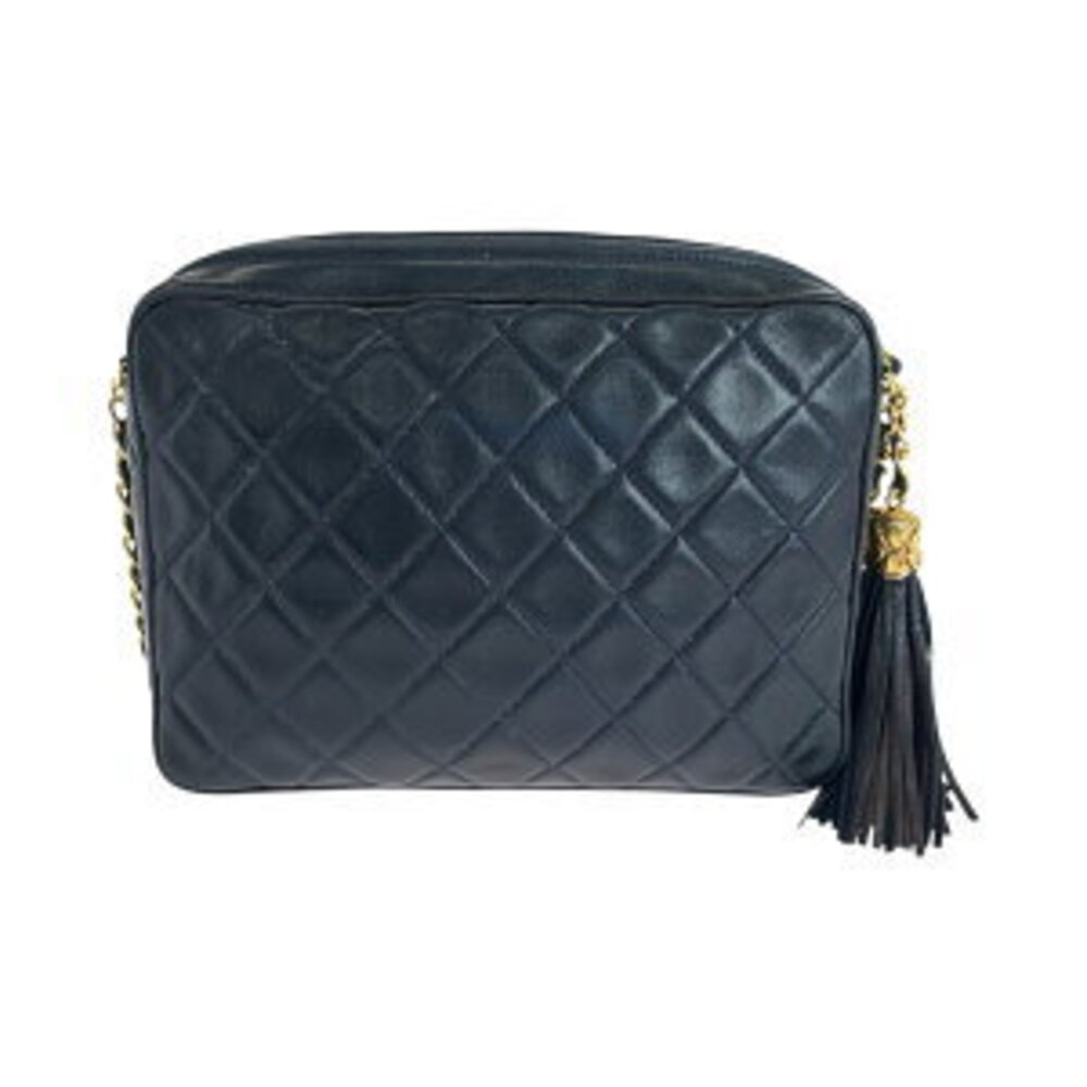 Chanel Coco Navy Mark chain Blue shoulder bag lambskin Matelasse fringe